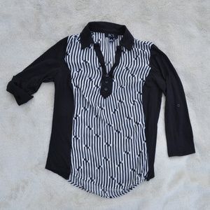 BCX cute black & white collared blouse XS.